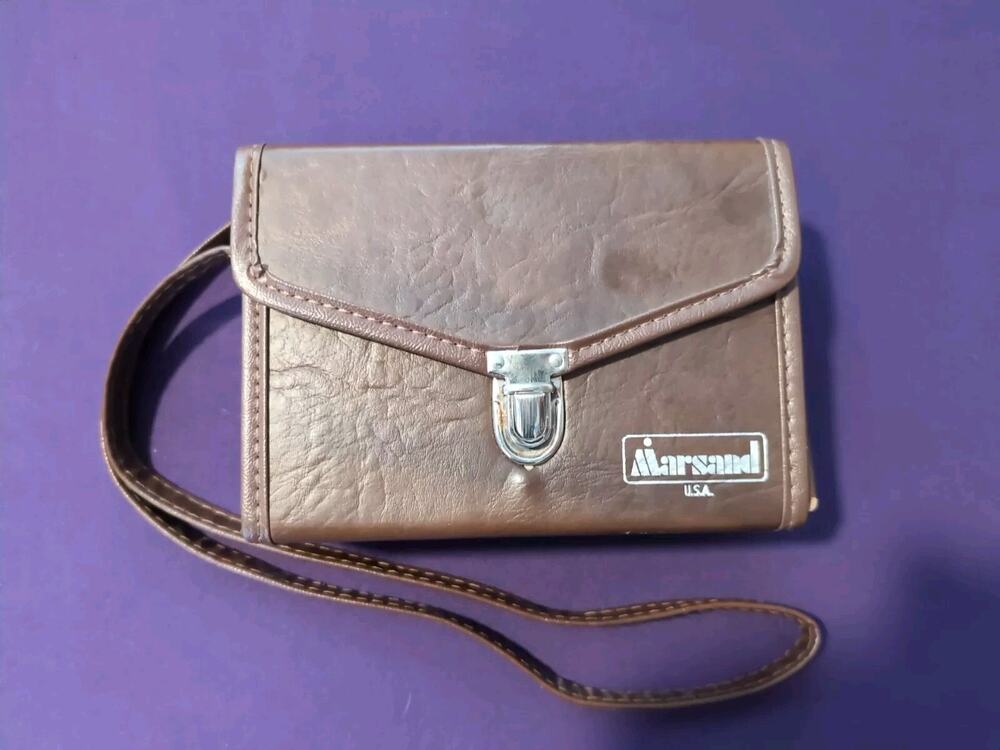 VINTAGE MARSAND CAMERA BAG BROWN W/Strap Hard Shell Black Lined Interior 7x5x3"